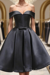 Off the Shoulder Short Black Formal Prom Dresses, Little Black Formal Graduation Homecoming Dresses