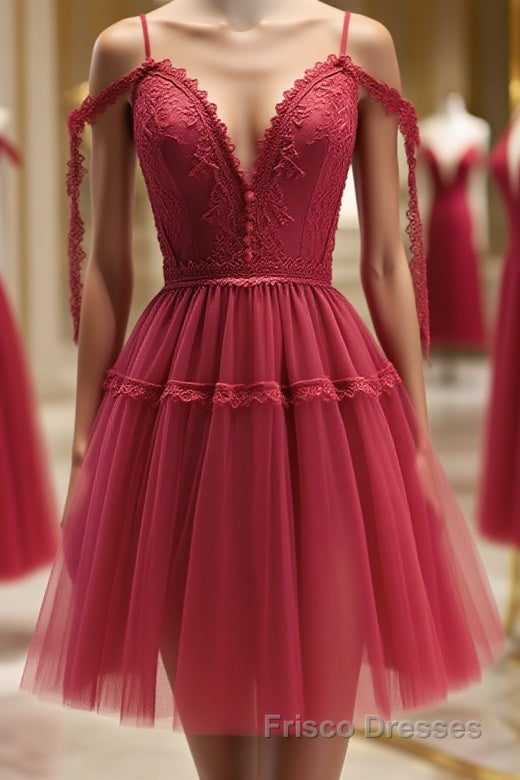 Off the Shoulder Short Burgundy Lace Formal Prom Dresses, Wine Red Sho Frisco Dresses Off the Shoulder Short Burgundy Lace Formal Prom Dresses, Wine Red Sho Frisco Dresses