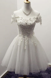 Off-The-Shoulder Short Ivory Tulle Homecoming Dress With Appliques