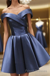 Off the Shoulder Short Navy Blue Formal Prom Dresses, Short Navy Blue Formal Homecoming Graduation Dresses