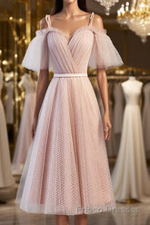 Off the Shoulder Short Pink Formal Prom Dresses with Corset Back, Short Pink Formal Graduation Bridesmaid Dresses