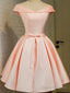 Off the Shoulder Short Pink Satin Prom Dresses, Short Pink Satin Graduation Homecoming Dresses