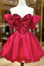 Off The Shoulder Short Red Formal Prom Dress, Short Red Formal Graduation Dress