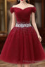 Off The Shoulder Tulle Red Short Formal Prom Dress Lace Up