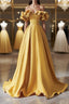 Off the Shoulder Yellow Satin Long Formal Prom Dresses, Off Shoulder Yellow Long Formal Evening Dresses