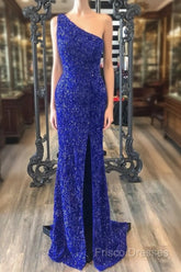 One Shouder Royal Blue Formal Prom Dress Long Sequin Formal Dress