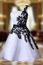 One Shoulder Black Lace Cute Short Homecoming/Formal Prom Dress