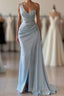 One shoulder blue Formal Prom Dress in mermaid pleats