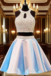 Open Back Jewel Sleeveless Homecoming Dess With Beading
