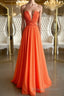 Orange Chiffon Long Formal Prom Dresses, Orange Long Formal Evening Dresses
