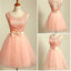 Peach Pink lace lovely for teens modest formal homecoming dress