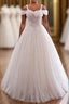 Pearl Pink Straps A Line Tulle Long Formal Prom Dress with Pearls, Long Formal Prom Gown