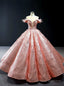 Pink Ball Gown Sequins Appliques See Through V-neck Quinceanera Dress