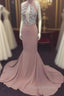Pink High Neck Long Formal Prom Dress For Teens, Evening Dress