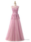 Pink Lace Beading Scoop Sleeveless Bridesmaid Dress