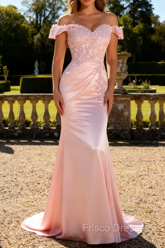 Pink Mermaid Off the Shoulder Long Mother Of Bride Dresses with Appliq