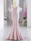 Pink Mermaid Spaghetti Straps Beading Prom Dress