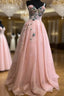 Pink Muslim Formal Dress A-Line One-Shoulder Tulle Pearls Long Islamic Dubai Saudi Arabic Long Formal Gown