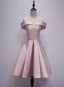 Pink Off Shoulder Knee Length Homecoming Dresses, Pink Short Party Dress, Short Formal Dresses