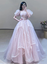 Pink Off Shoulder Tulle Beaded Sweetheart Party Dress, Pink Tulle Evening Dress Prom Dress