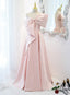 Pink Satin A-Line Party Dress With Bow, One Shoulder Pink Prom Dress