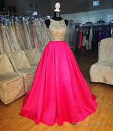 Pink Satin Ball Gowns Prom Dresses Crystal Beaded Luxury Evening Gowns