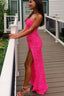 Pink Sequin Long Prom Dress Strapless Mermaid Evening Party Gown