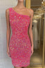 Pink Sequin One Shoulder Cutout Homecoming Dress Gala Dress Short
