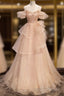 Pink Shiny Tulle Sweetheart Long Layers Party Dress, A-Line Pink Tulle Formal Dress Formal Prom Dress