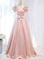 Pink Short Sleeve Bow Prom Dress