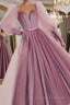 Pink sweetheart neck tulle long Formal Prom Dresses tulle formal Dresses