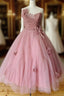 Pink Sweetheart Tulle Tea Length Formal Prom Dress Bridesmaid Dress