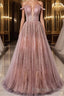 Pink tulle lace long Formal Prom Dresses pink tulle formal Dresses