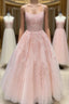 Pink Tulle Lace Long Formal Prom Dress, Pink Tulle Lace Formal Dress