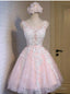 Pink Tulle Lace Short Homecoming Dress