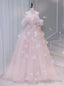 Pink Tulle Off the Shoulder Flower Prom Dress