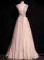 Pink Tulle Sequins V-neck Beading Prom Dress