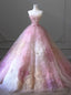 Pink Tulle Strapless Flower Prom Dress