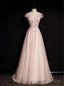 Pink Tulle V-neck Pleats Beading Backless Prom Dress