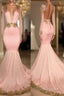 Pink V Neck Long Sleeves Mermaid Formal Prom Dress Affordable Formal Dress