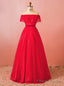 Plus Size Red Tulle Wave Point Off The Shoulder Floor Length Prom Dress