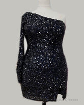 Plus Size Sequin One Sleeve Homecoming Dress