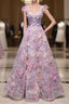 Pretty A Line Spaghetti Straps Pink Floral Long Length Evening Dress Formal Prom Dress