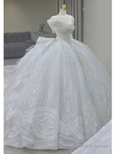 Pretty Ball Gown Off The Shoulder Short Sleeves Sequin White Wedding Dresses Brides Dress
