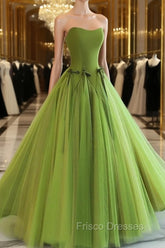 Pretty Ball Gown Strapless Bud Green Tulle Formal Prom Dress Evening Dress
