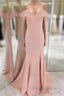 Pretty Blush Pink Mermaid V-Neck Off Shoulder Formal Prom Dress Long