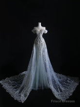 Pretty Mermaid Off The Shoulder Silver Beads Long Prom Dresses Formal Evening Dress