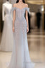 Pretty Mermaid Off The Shoulder Silver Sequin Evening Dress Formal Prom Dress