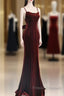 Pretty Mermaid Spaghetti Straps Wine Red Velvet Long Evening Dress Formal Prom Dress
