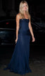 Pretty Mermaid Strapless Navy Blue Prom Dresses With Ruffle Long Evening Dress